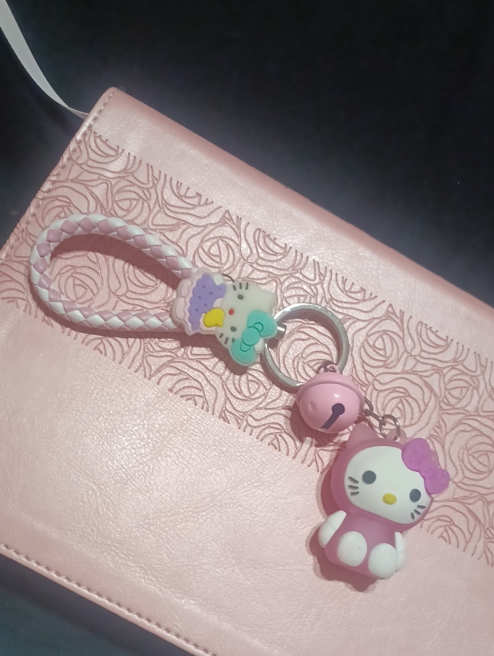 Hello Kitty Pink Braided Loop Keychain with Bell Charm